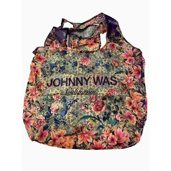 NWOT Johnny Was California Floral Nylon Reusable Shopping Tote Bag Boho Colorful - Picture 1 of 5